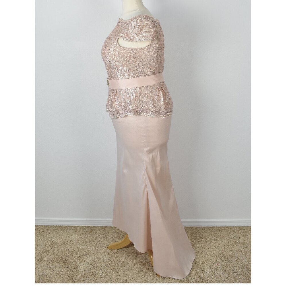 Ignite Evenings Cap Sleeve Sequin Lace Mock Two Piece Dress - 18 - Picture 6 of 9